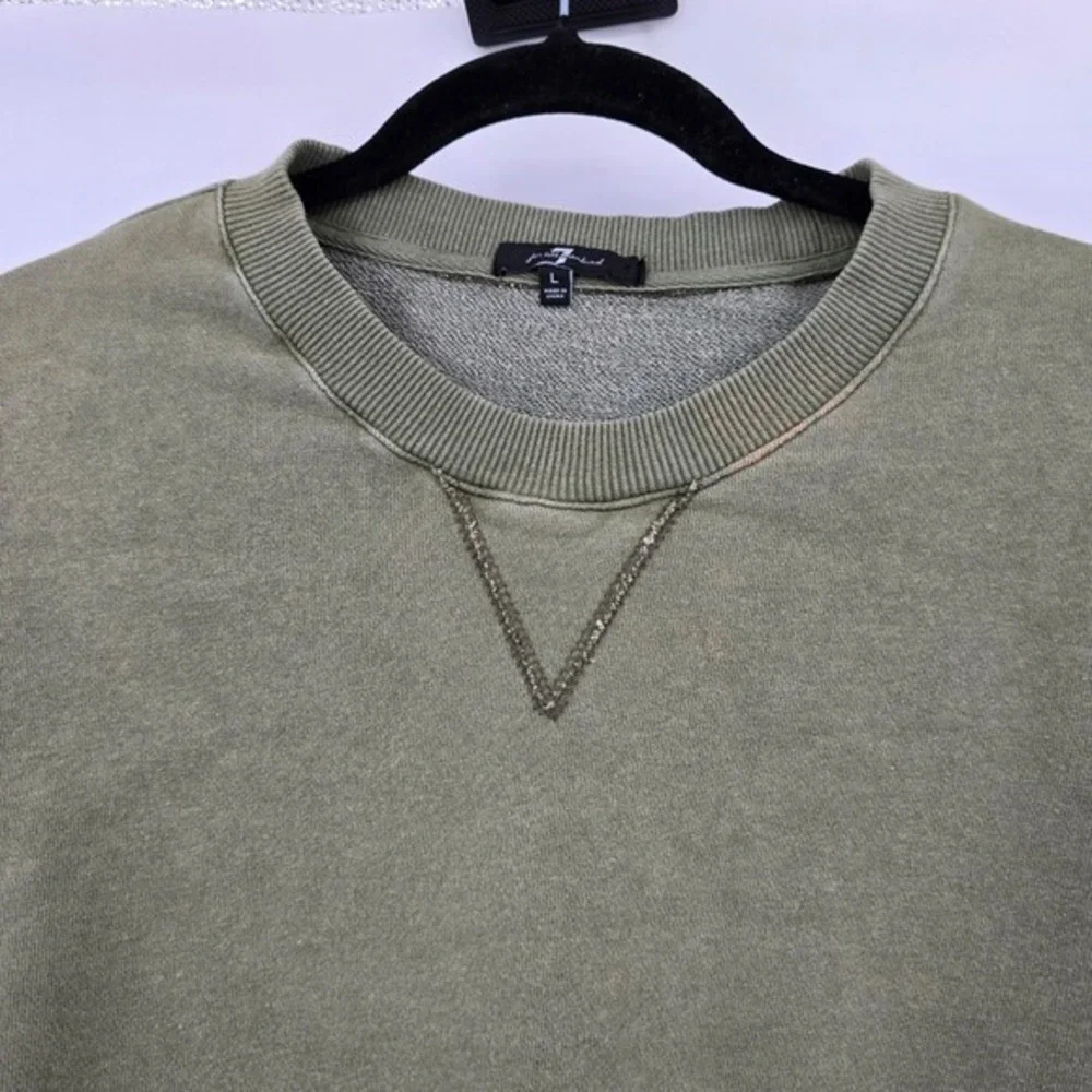 7 For All Mankind Olive Green Ruffle Long Sleeve Cropped Sweatshirt Large - Picture 3 of 10